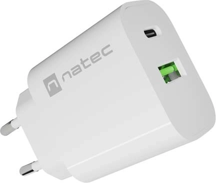 Încărcător de rețea Natec Ribera 20 W USB-A + USB-C, alb