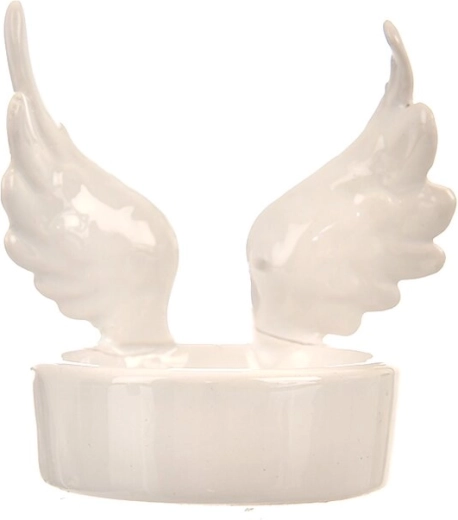 Sfeșnic ceramic aripi alb sidefiu