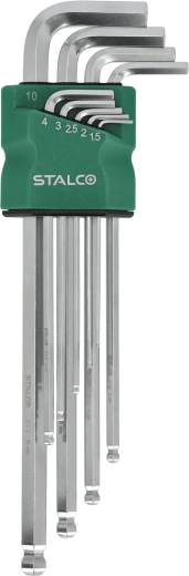 Stalco set de chei imbus HEX 1,5–10 mm, lungite cu cap bilă, 9 buc.