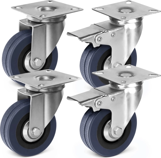 Roți pivotante de transport 75 mm Renew Force, set 4 buc. (2 cu frână)