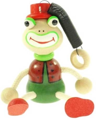 Broscuță pe arc – jucărie suspendată din lemn