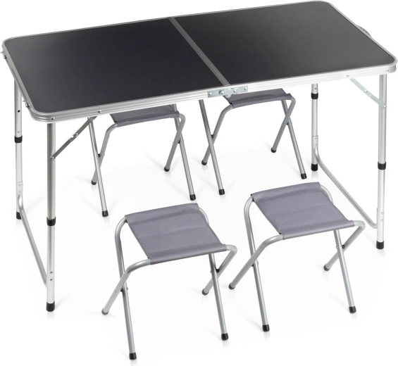Masă de camping pliabilă Vilde cu 4 scaune, grafit, înălțime reglabilă 120 × 60 cm