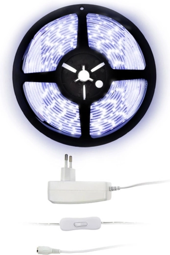 Bandă LED Solight cu adaptor și întrerupător, 5 m, IP65, alb rece
