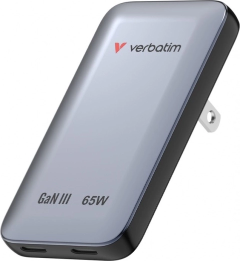 Verbatim Essentials Slim Încărcător GaN 65 W cu 2× USB-C (US/UK/EU) gri