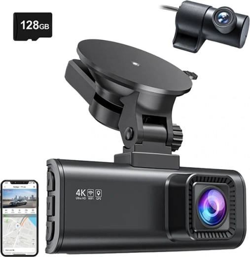 Cameră de bord REDTIGER F7NP Wi‑Fi 4K + 1080p cu card de 128 GB