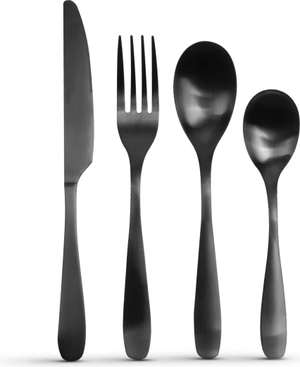 Set de tacâmuri negru mat, 16 piese