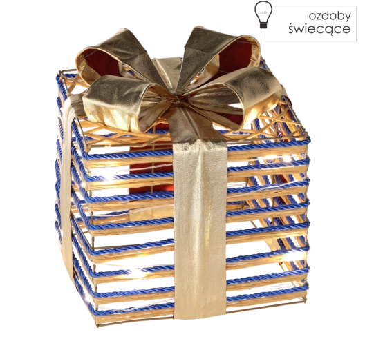 Decorațiune de Crăciun cutie cadou cu fundă albastră 25 cm cu iluminare LED