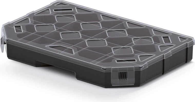 Organizator cu compartimente 284 × 195 × 40 mm, negru cu capac transparent