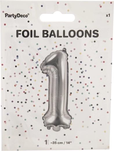 Balon din folie argintiu, cifra 1, 35 cm
