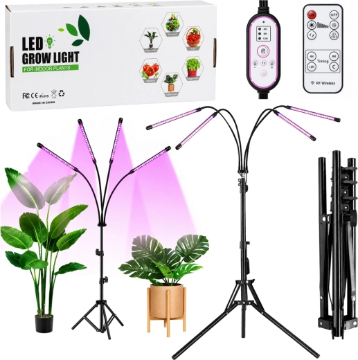 Lampă LED pentru cultivarea plantelor cu stativ, 4 panouri și telecomandă