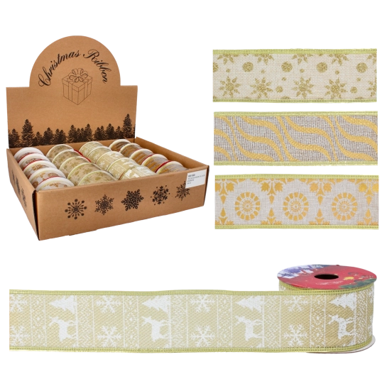 Panglică decorativă aurie de Crăciun 5 cm × 2,7 m