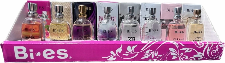 Afișaj de birou BI-ES cu mini parfumuri 15 ml – 64 buc + 8 testere