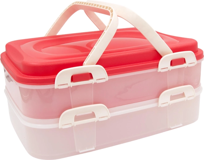 Cutie pentru alimente cu închizători și mânere, cu 2 niveluri, 40 × 30 × 18 cm, roz