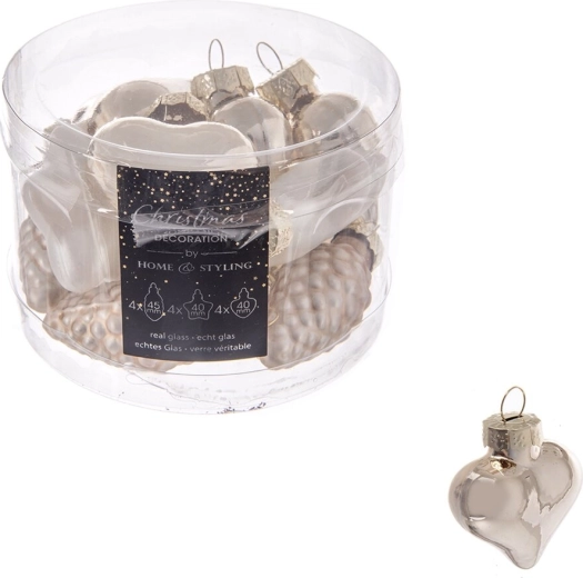 Set de globuri de Crăciun din sticlă, aurii, 4 cm, 12 buc.