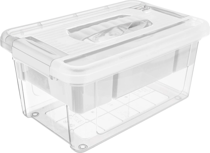 Cutie de depozitare din plastic MULTI Stormax, dreptunghiulară, 9 l, cu organizator alb
