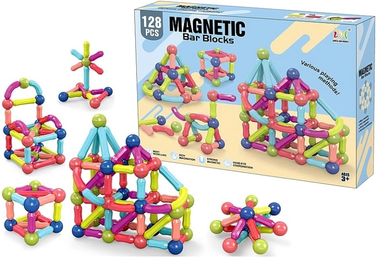 Set de construcție magnetic 3D 128 piese
