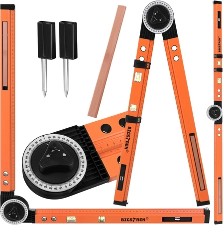 Raportor reglabil de tâmplărie 3-în-1 BIGSTREN cu nivele și riglă 500 mm