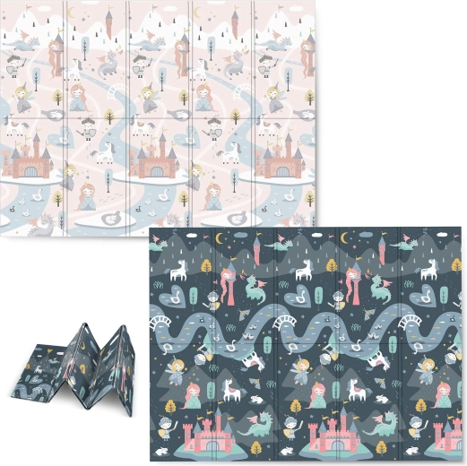 Saltea pliabilă din spumă NUKIDO 200 × 150 × 1 cm, cu design de basm, față-verso