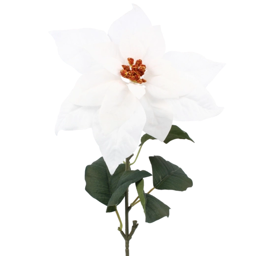 Crenguță artificială de Poinsettia 72 cm albă