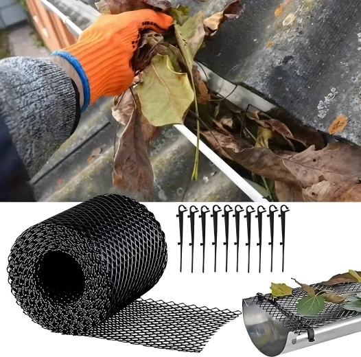 Plasă de protecție pentru jgheab împotriva frunzelor 0,15 × 6 m + cleme