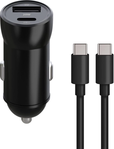 Încărcător auto Maxlife MXCC-04 20 W cu USB-C și USB + cablu USB-C la USB-C 60 W