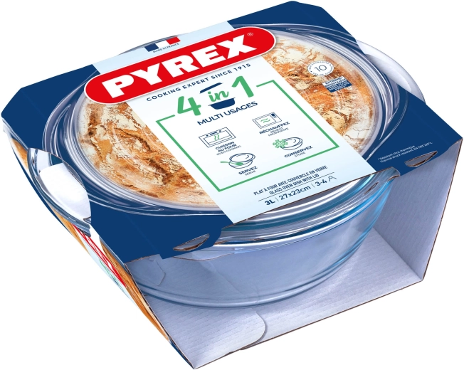 Vas rotund pentru cuptor cu capac 3 l PYREX sticlă
