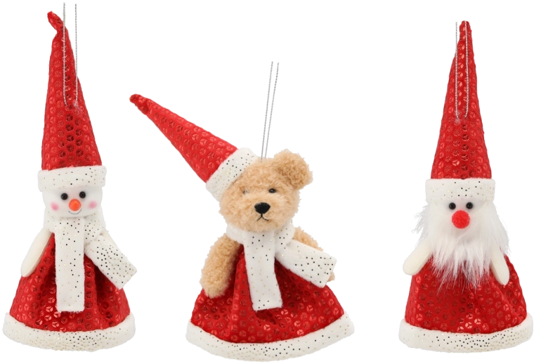 Decorațiune de Crăciun suspendată – om de zăpadă, ursuleț sau Moș Crăciun, 11 × 12 cm