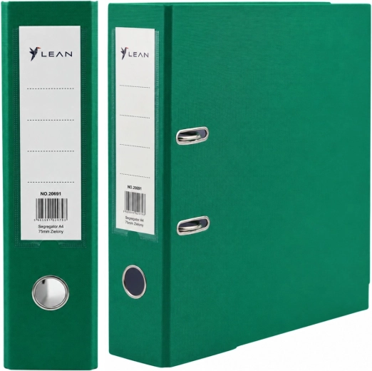 Biblioraft A4 verde cu mecanism pârghie, cotor 75 mm