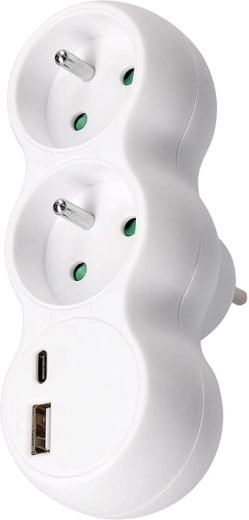 Solight adaptor (splitter) pentru priză cu USB-A și încărcare rapidă USB-C 20 W PD, alb