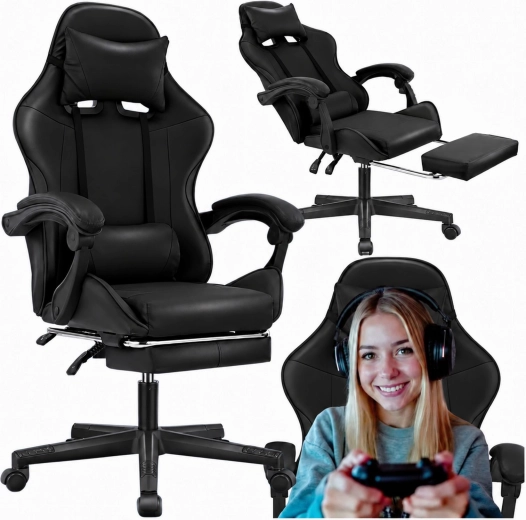 Fotoliu de birou pivotant pentru gaming, cu suport pentru picioare, până la 150 kg