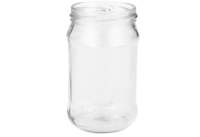 Recipient din sticlă 320 ml cu gât de 66 mm și patru cleme