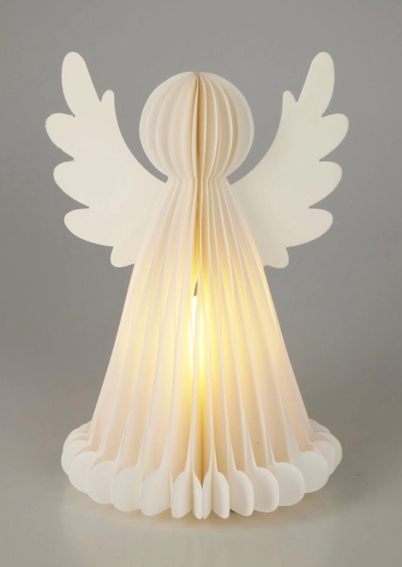 Înger de Crăciun luminos din hârtie cu temporizator 28 cm, 6 LED, alb