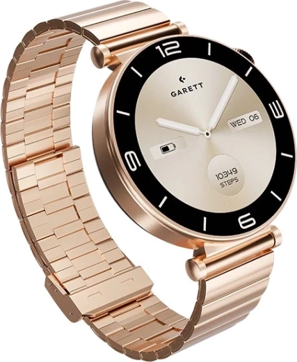 Smartwatch Garett Rose roz-auriu cu brățară din oțel