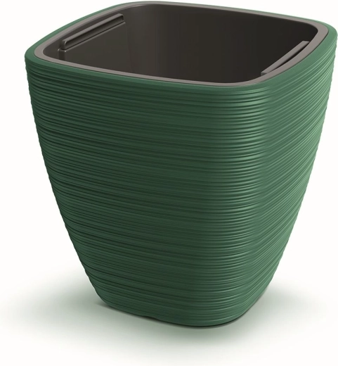 Ghiveci Vena Square 38,8 cm verde închis cu inserție