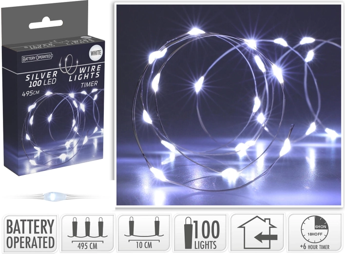 Iluminat LED de Crăciun 4,95 m, 100 LED, alb rece, pe sârmă, cu temporizator - 1 bucată