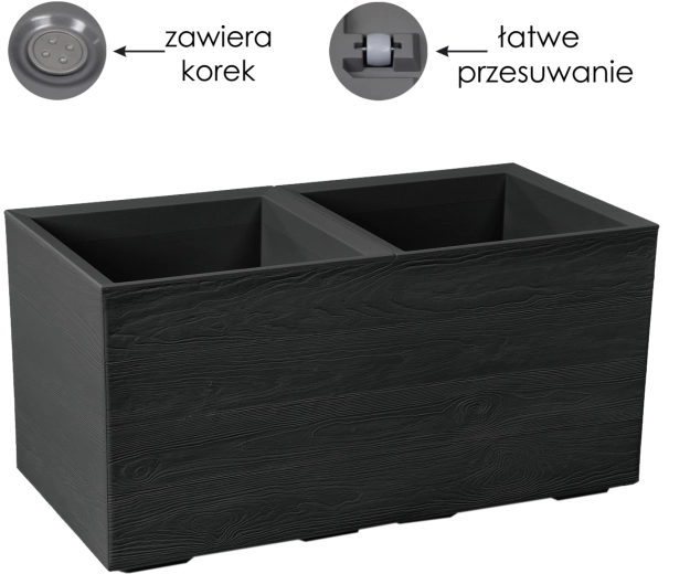 Ghiveci Lamela Karo Eco Recycled cu roți, 72 l, negru