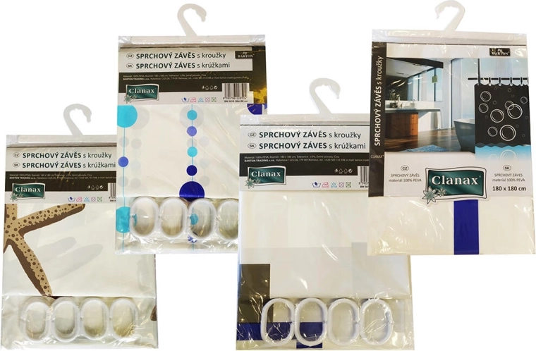 Perdea de duș PEVA 180 × 180 cm cu 12 cârlige, mix de modele