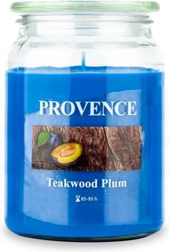 Lumânare parfumată în pahar PROVENCE lemn de tec și prună 95 de ore