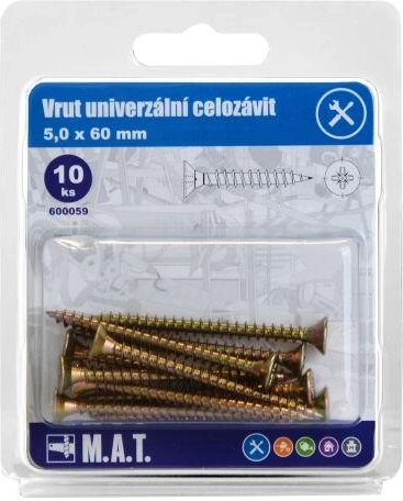 Șurub universal cu filet complet 5 × 60 mm, zincat, 10 buc.