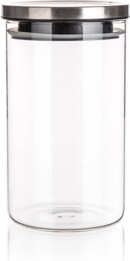 Borcan de sticlă FREIA rotund 1,1 l cu capac din inox