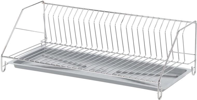 Uscător de vase cu un singur nivel, 50 cm, metal cromat cu tavă din silicon