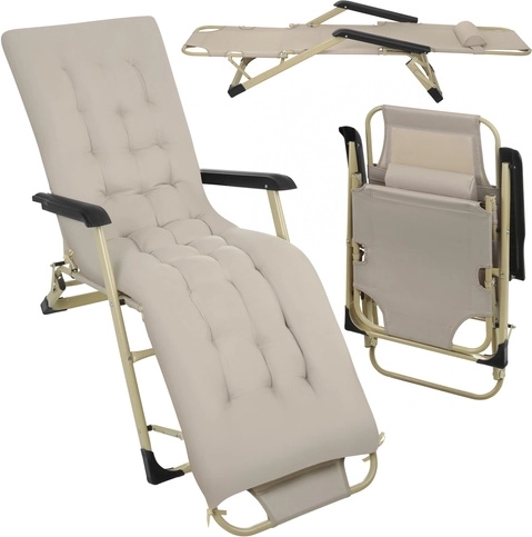Șezlong de grădină pliabil TRIZAND cu pernă, bej
