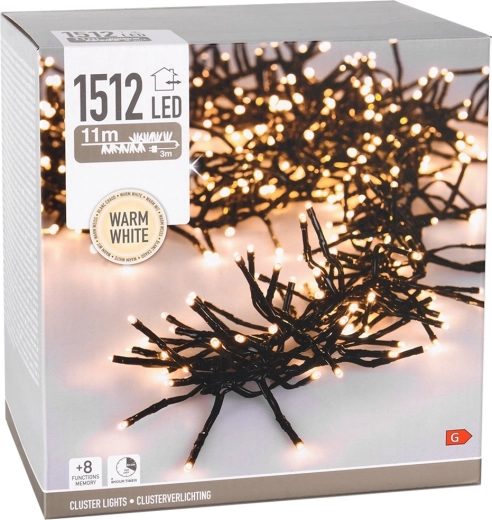 Șir LED de Crăciun 11 m, 1512 LED-uri alb cald, IP44 cu temporizator