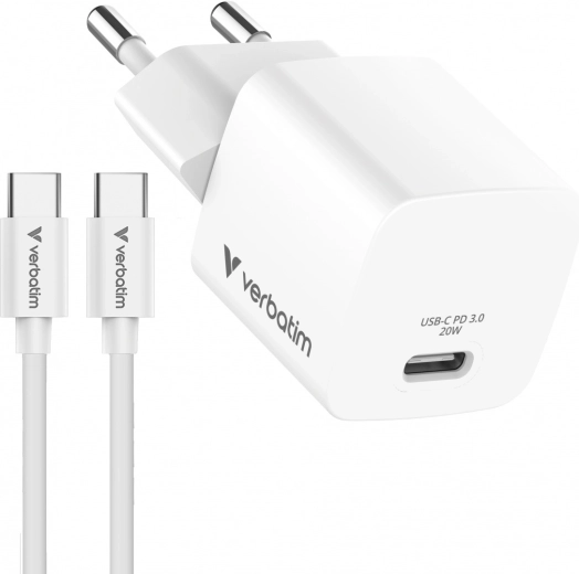 Încărcător mini GaN Verbatim 20 W cu cablu USB-C 1 m