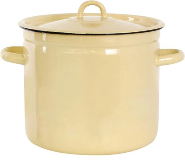 Castron emailat cu capac 7 l, bej cu decor legume