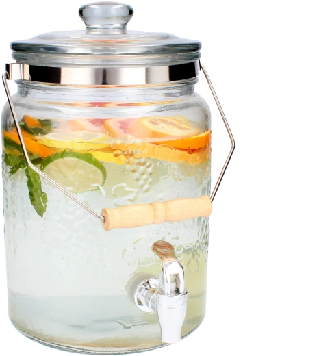 Recipient decorativ din sticlă pentru băuturi 5 l cu capac din sticlă și robinet