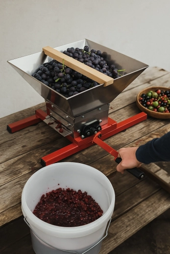 Zdrobitor manual pentru struguri și fructe moi 7 l cu pâlnie pliabilă