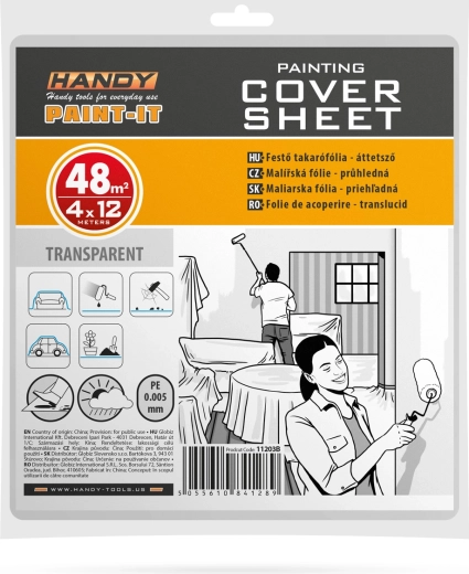 Folie de protecție transparentă pentru zugrăvit din PE, 4 × 12 m, 5 microni