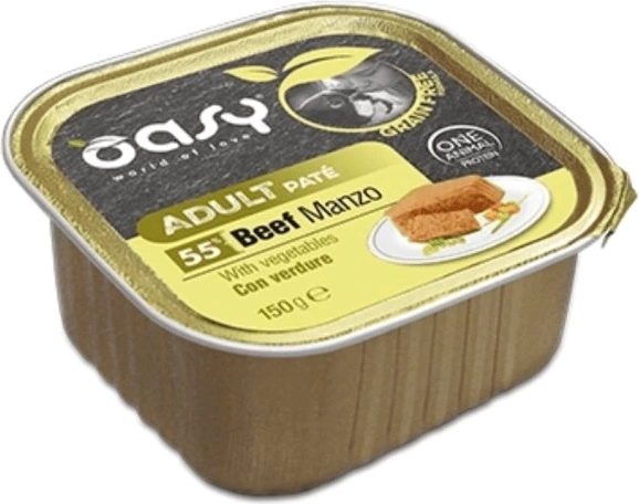 Oasy pate fără cereale pentru câini adulți vită cu legume 150 g
