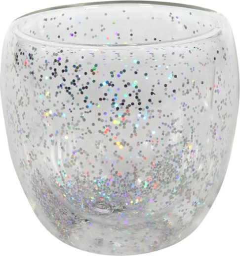 Pahar cu perete dublu 250 ml cu confetti argintii